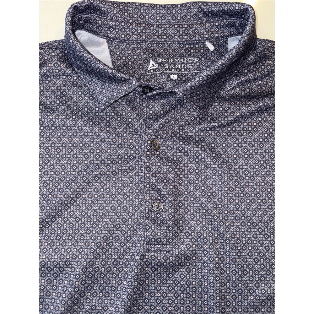 Bermuda Sands‎ Men's L Polo Golf Shirt Blue Double Black Diamond Holiday Valley
